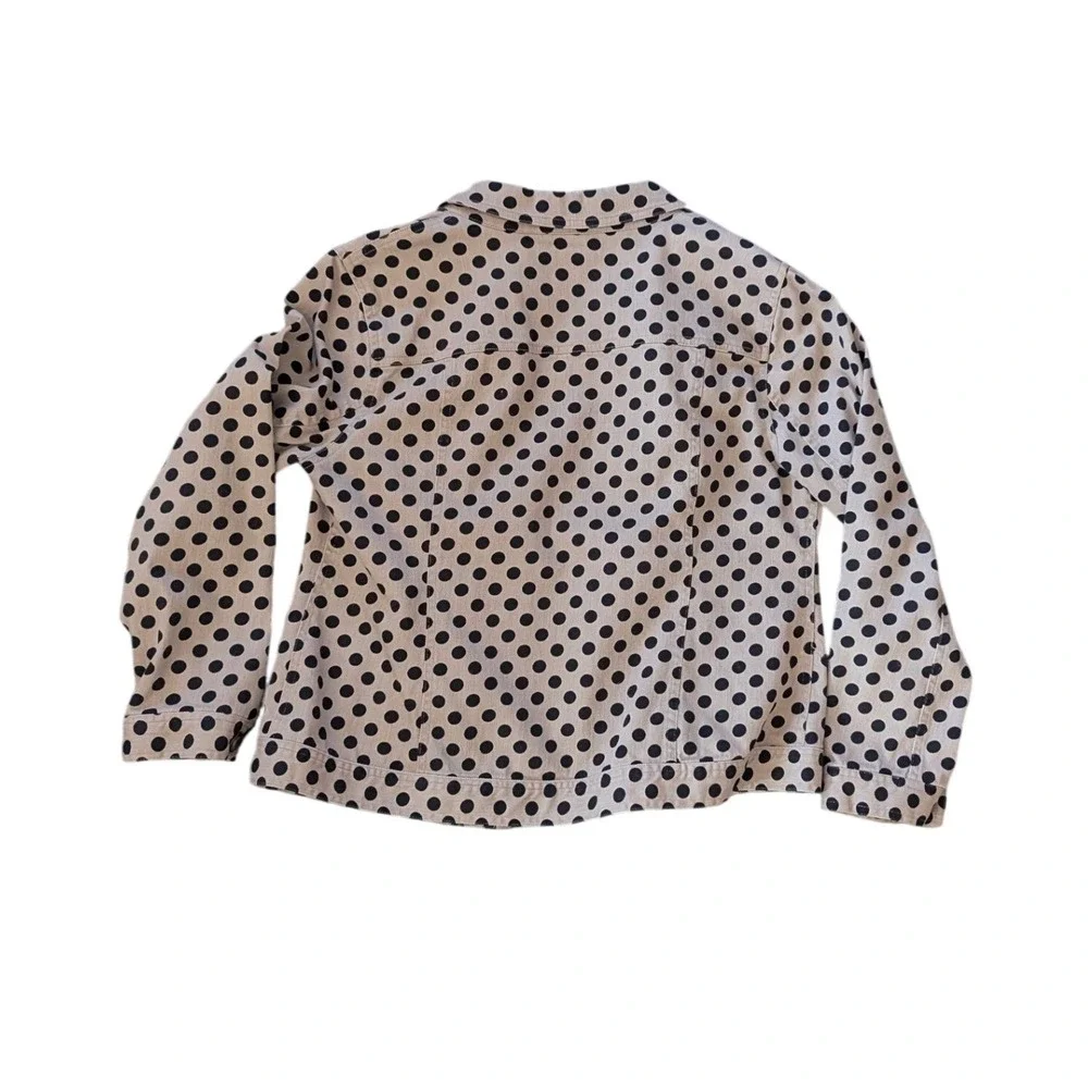 Christopher & Banks Petite Polka‎ Dot Denim Jacket Tan Black Button Front PM